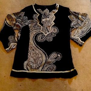 BCBG Maxazria Black & Cream Silk Tunic Size L